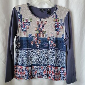 NEW Nikky Collection Sweater Embellished Large Abstract Beads Art Bling Chic NWT